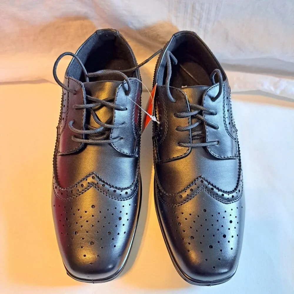 Deer Stags Ace Oxford Leather Wingtip Dress Shoes Big Boys Size 5M Black - New!